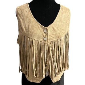 Women's HOTOUCH Tan Faux Suede Fringe Vest M